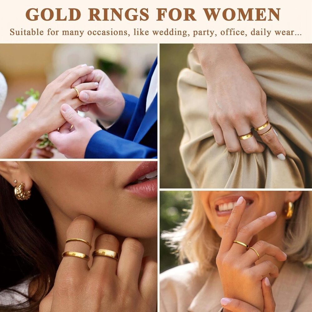 Versatile Stackable Gold Rings - 14k Plated Weddi… - image 4